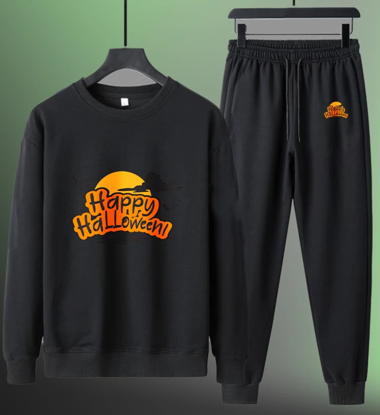 

Men's set sports suit Long sleeves sports men's sportswear Autumn printed Happy Halloween tracksuit men's sportswear