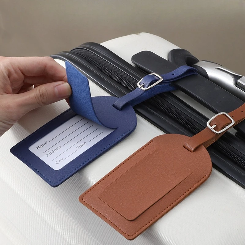 Women Men Luggage Tags PU Leather Travel Accessories Suitcase ID Address Name Holder Baggage Boarding Tags Portable Label view 2