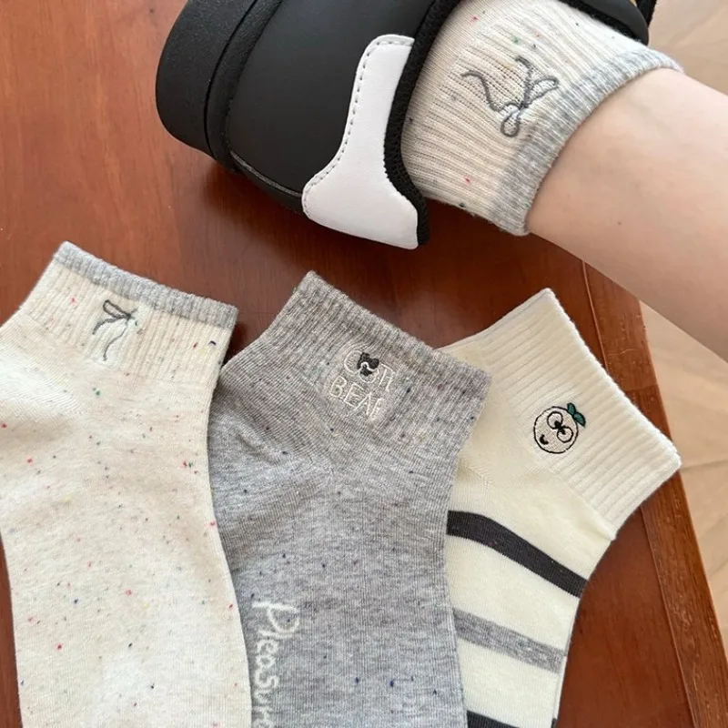 5 paar zomer herfst nieuwe dames laag uitgesneden katoenen sokken gestreept Koreaanse stijl grijs schattig enkelsokken hoge kwaliteit meisje schoolsokken