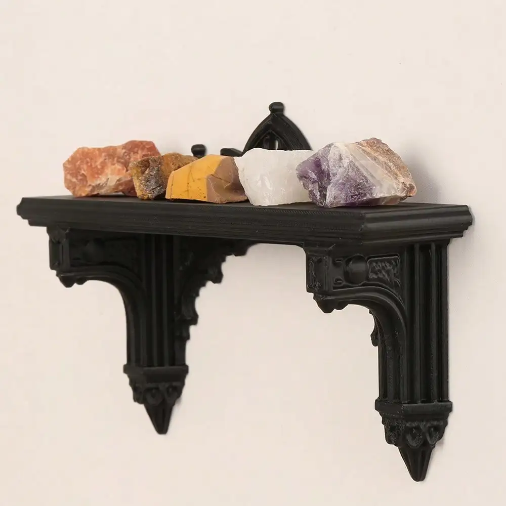 1pc Gorgeous Black Gothic Cathedral Wall Shelf, Victorian Gothic Crystal And Electronic Candle Altar, Magical Dark Aesthetic Room Decor, No Battery Required