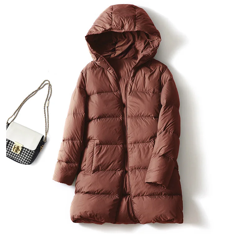 Schinteon Women Ultralight White Duck Down Jacket with Hood 2026 New Autumn Winter Warm Casual Outwear Solid Color Simple Coat