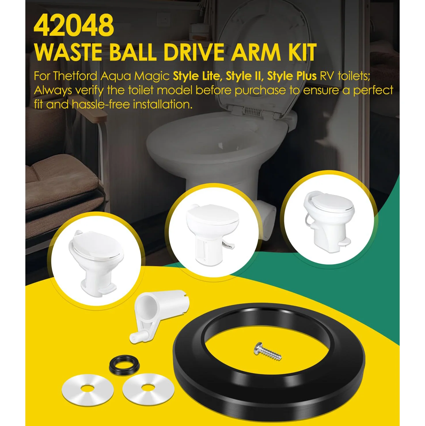 42048 Abwasserball-Antriebsarm-Kit, Reparaturset für Wohnmobil-Toiletten, passend für Thetford Aqua Magic Style Lite/I/Plus Toiletten, Flanschdichtung, Antriebsarm – Detail 4