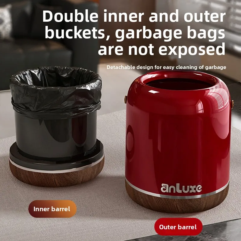 

Household uncovered living room trash can 2026 new bedroom light luxury high-end large-capacity movable paper basket with wheels