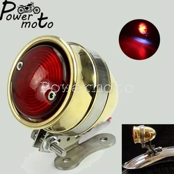 Motorcycle Brass Bullet LED Taillight Red Lens License Plate Lamp Tail Light Rear Stop Lamp For Harley Cafe Racer Chopper Bobber