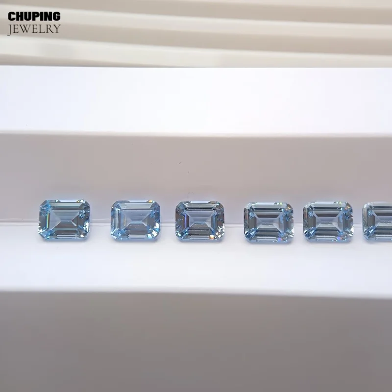 Premium Quality Lab Grown Aquamarine Spinel Emerald Cut Flame Melted With AGL Certificate Loose Gemstone For Fine Jewelry Making view 6