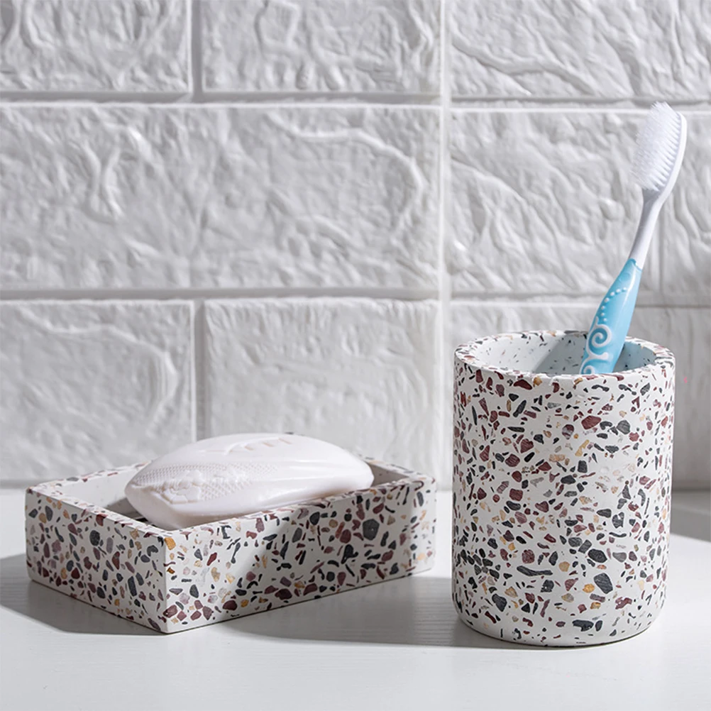 

1pc Resin Box Imitation Terrazzo Draining Holder Handmade Soap Tray Bathroom Case Dry Storage Container For