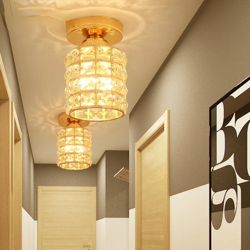 

Modern LED Crystal Ceiling Light for Entrance Corridor Balcony Aisle Decor Surface Mount Square Round Gold Lamp