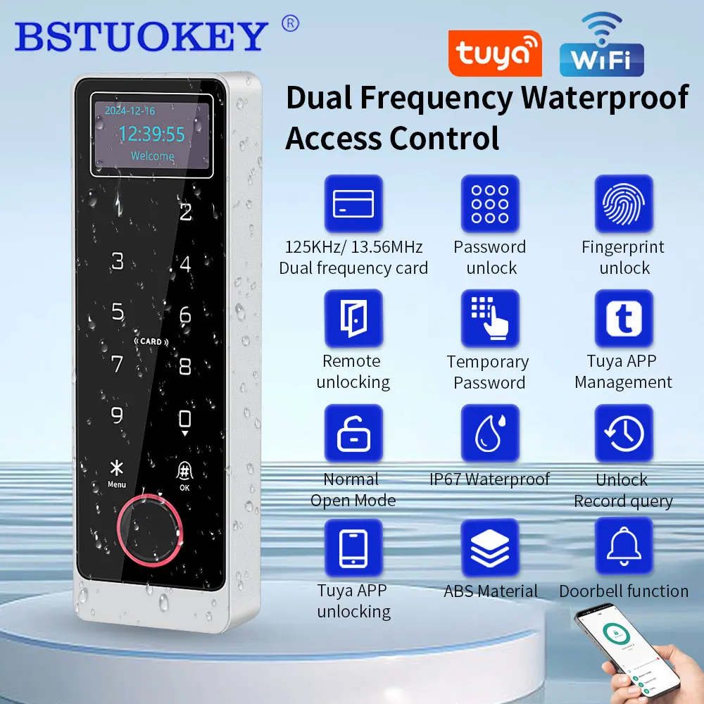 Fingerprint Access Control Keypad Waterproof NFC WIFI Tuya APP Unlock Access Control 125K 13.56Mhz RFID Card Biometric Door Lock