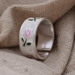 New Arrival Sweet Rose Flower Dripping Glaze Platinum Plated Ladies Ring Jewelry For Women Engagement Gifts Never Fade