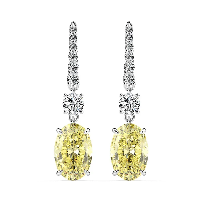 Karloch Luxury 100% 925 Sterling Silver 7 CT Created Moissanite Citrine Gemstone Drop Dangle Earrings Fine Jewelry Wholesale