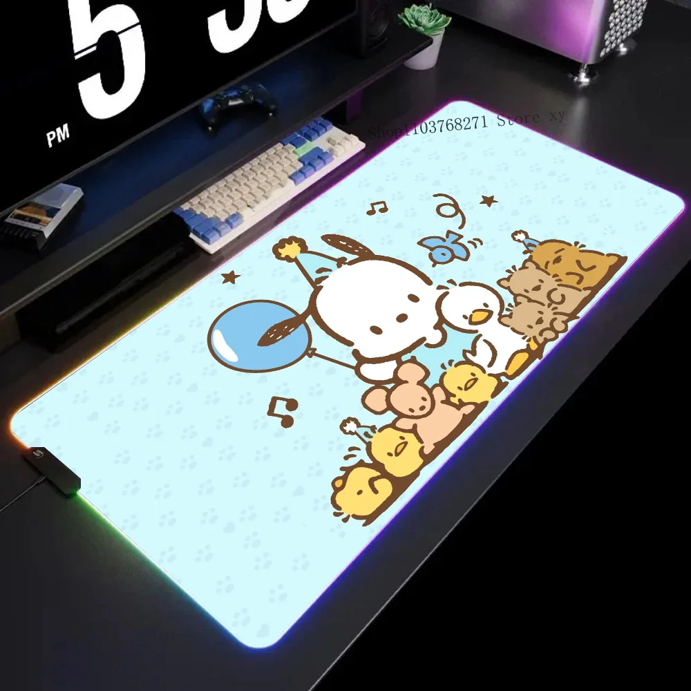 Kawaii Cute P-Pochacco Mousepad XXL RGB Gaming Mouse Pads HD Black Gamer Accessories Large LED