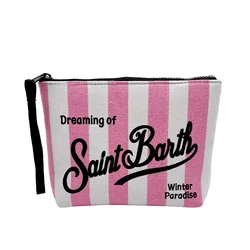 Saint Barth Herbst/Winter neue Handtasche weibliche Clutch Tasche vertikales Muster rosa Leinwand Tauch handtasche