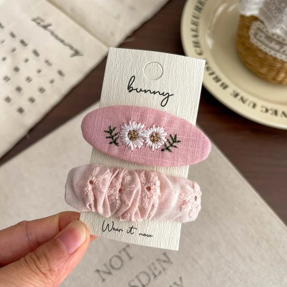 Cotton Embroidery Embroidered Hair Clip Non Slip Grip Spring Loaded Flower Break Clip Versatile Use Lightweight