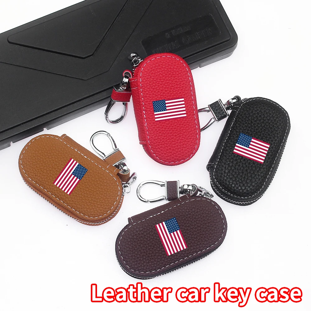 

The flags of the United States, Mexico and Canada pattern Leather Car Key Bag Coin Wallet Outside Sports Protection Key Package