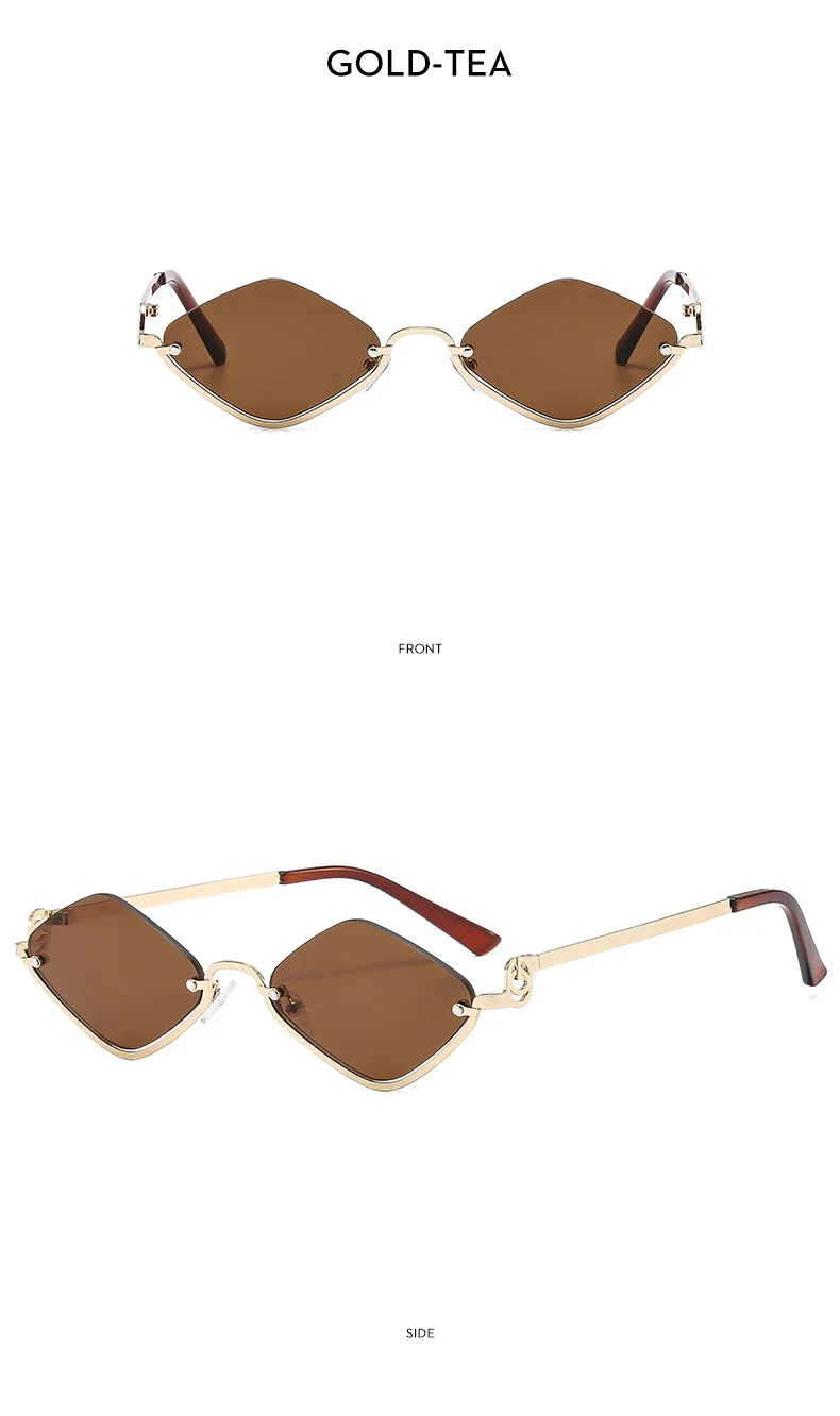 Mode Kleine Polygonale Sonnenbrille Frauen Marke Metall Halb Rahmen Gläser Damen Hipster Sexy Cat Eye Shades Vintage – Detail 9