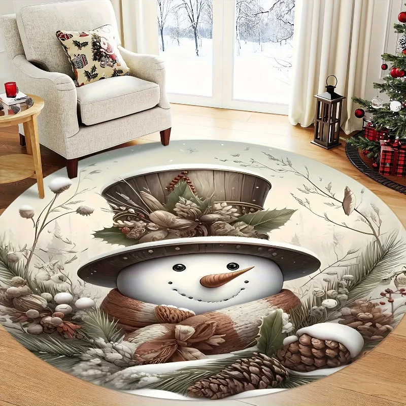 Santa Workshop Spiral Scene 3D Round Rug Underground Toy Shop Living Room Decor