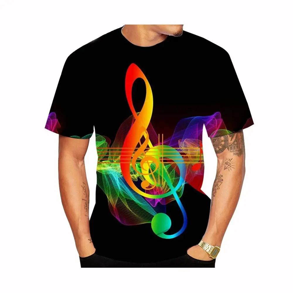 Men's Summer Music Elements Note 3d Printed O Collar Fashion Short Sleeve T-Shirt Street Trend Personality Plus Size Loose Top