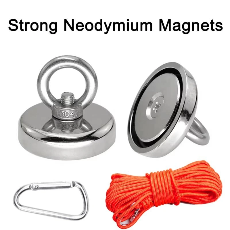 D16~D42mm Super Strong Neodymium Fishing Magnet N52 Heavy Duty Rare Earth Magnet With Countersunk Hole Eyebolt Salvage Magnetic