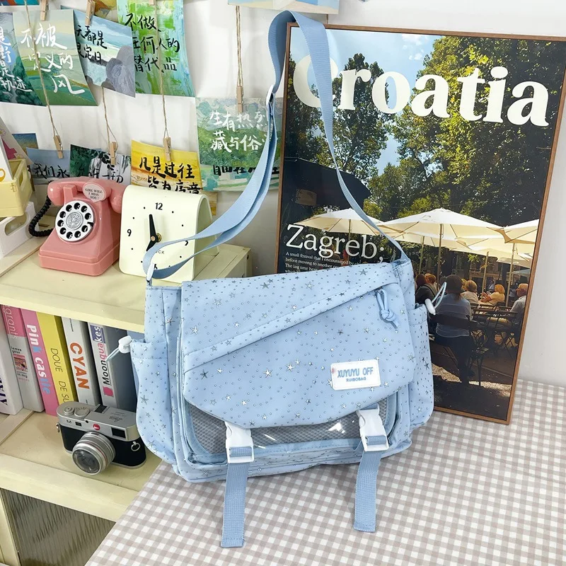 

Cute Japanese Style Crossbody Bags for Girls Large Capacity Transparent Messenger Bag for Casual and Simple Commuting Bag