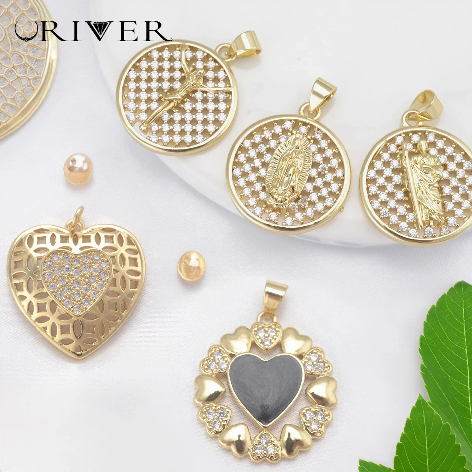 LJRIVER 4 Pieces Charms for Diy Jewelry Religious Belief Brass Accessories Fashion CZ Zircon Jewelry Top Quality Parts Wholesale