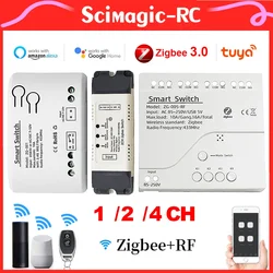 1/2/4CH Tuya Zigbee Smart Home Controller Garage Lamp Relay 7-32V 220V Motor Receiver Timing Module RF 433 For Google Home Alexa