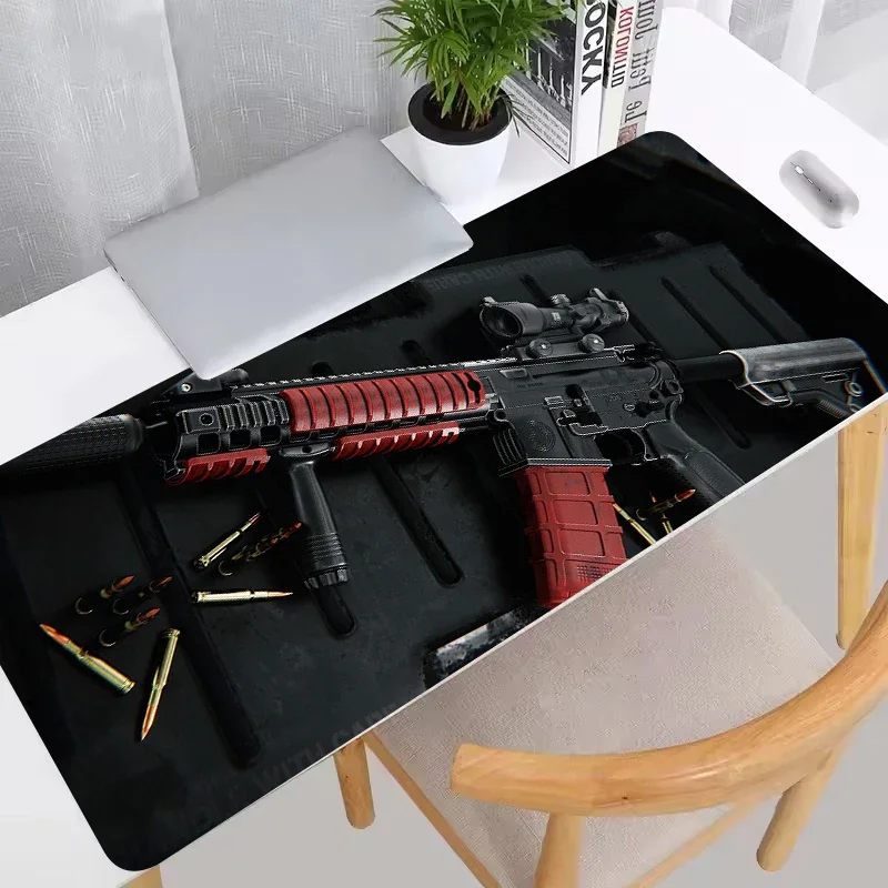 Rifle Pistol Revolver Gun Large Mouse Pad Precision Gaming Design Desk Anti Slip Rubber Bottom 80X40 Washable Surface Office Mat