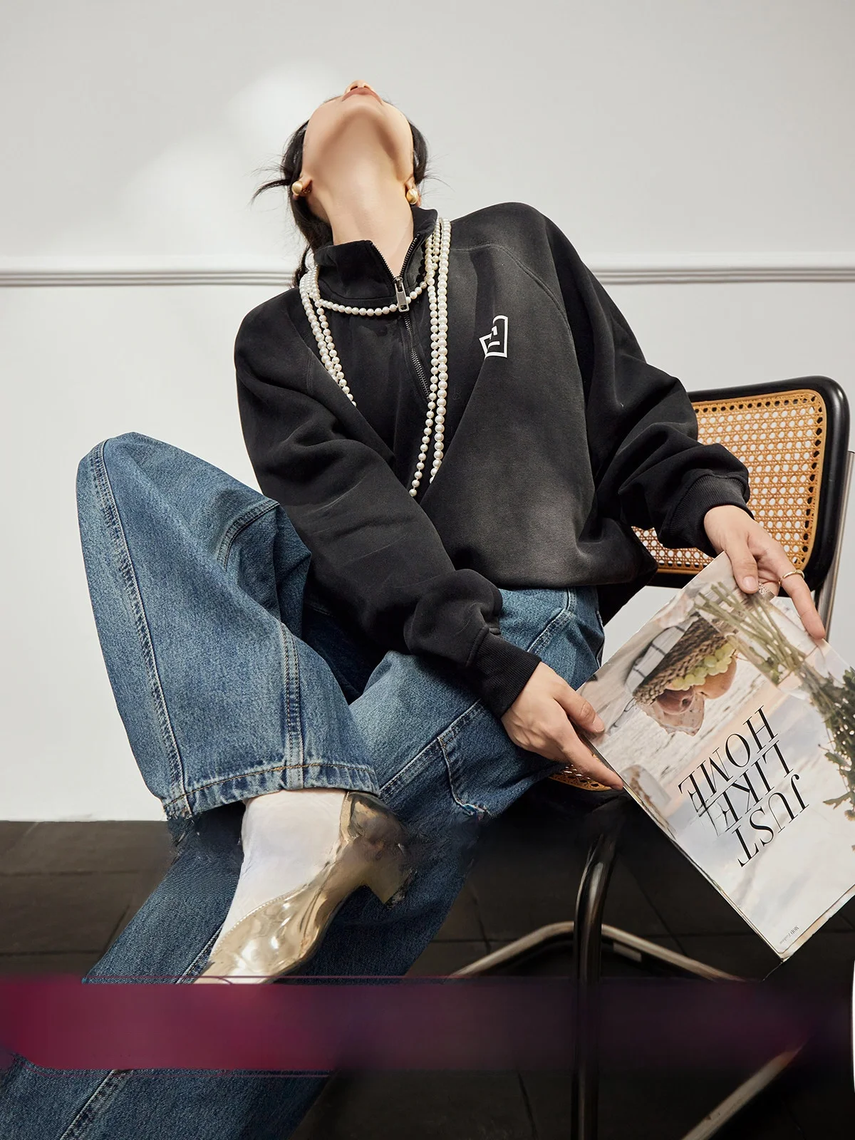 

Bla round Ne Sweatirt U×LAB Nightwear Commute Sle Slim Fit Long Sve ort Length Zipper Closure Women's Top