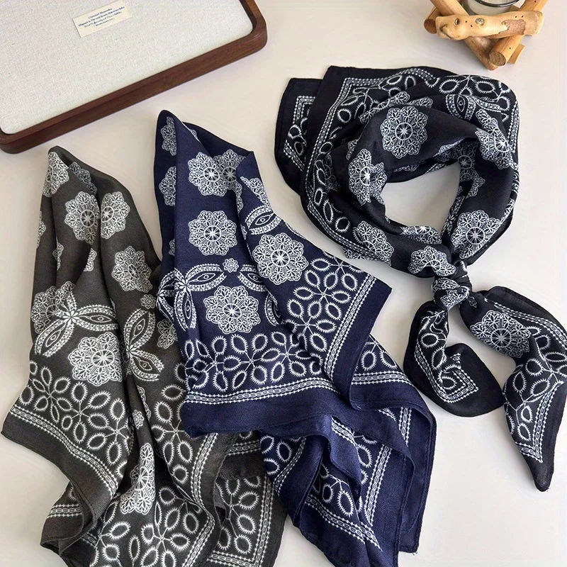 Bufanda cuadrada marrón geométrica de tonos frescos, camisa decorativa, bufanda con lazo en la cintura, calentador de cuello con aire acondicionado para primavera/verano