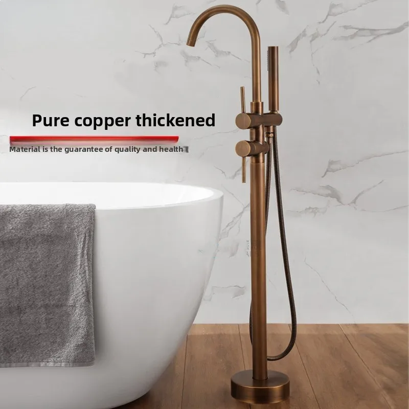

Античный латунный отдельно стоящий смеситель для ванны, набор для душа с горячей и холодной водой, винтажный
