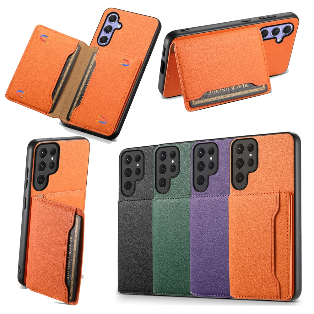

Luxury Magnetic Card Holder Wallet Cover Matte Leather Texture Phone Case for Samsung Galaxy S25 Ultra S25 Plus S24 Ultra S23 FE