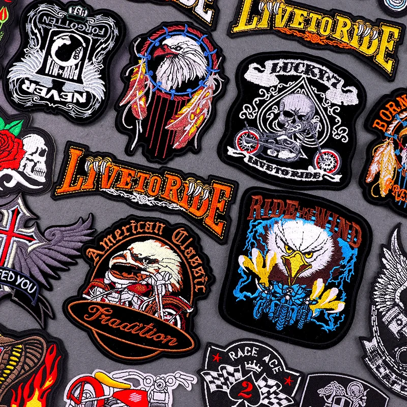 Live To Ride Punk Biker Patch Motorcycle Embroidery Iron On Patches For Clothes DIY Applique For Jacket Vest Decoration