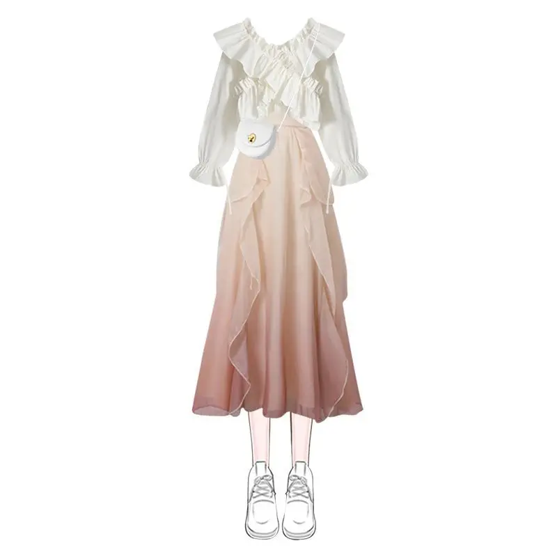 

Комплект из двух предметов Y2k, корейская мода, платье на бретелях-спагетти + сексуальные укороченные топы с длинным рукавом, женский костюм