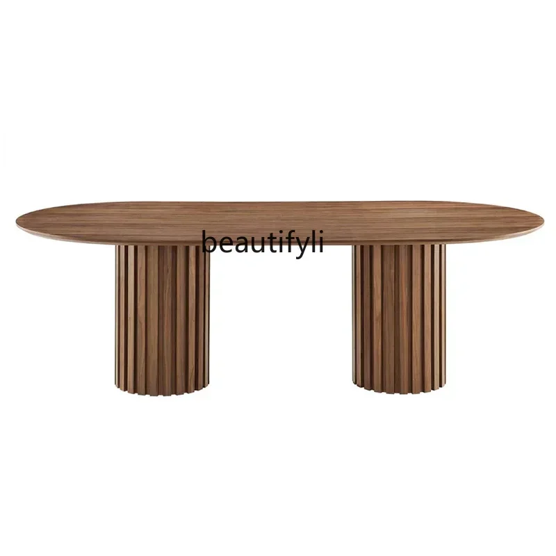 

YH Italian minimalist North American black walnut solid wood oval dining table designer Nordic