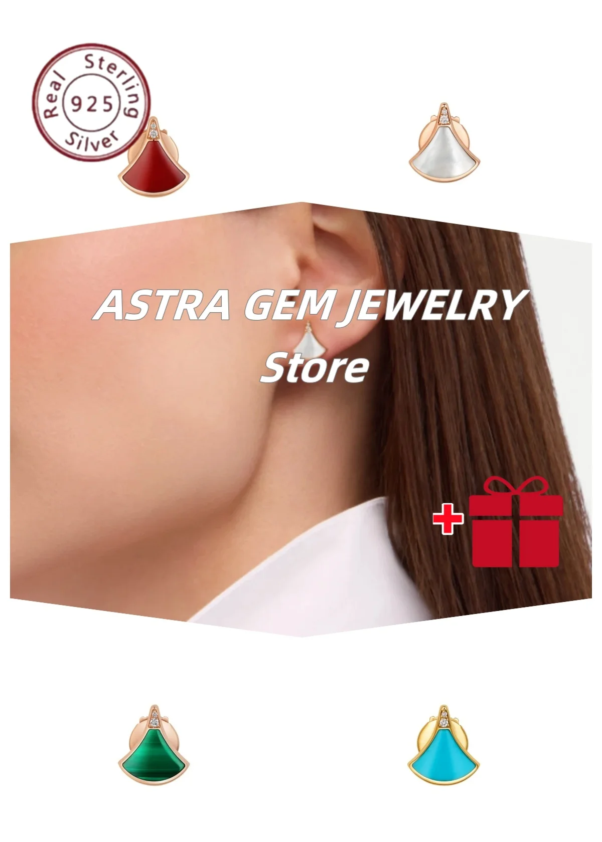 

Classic and fashionable S925 silver skirt-shaped zircon and mother-of-pearl earrings. Daily party multi-functional jewelry gift
