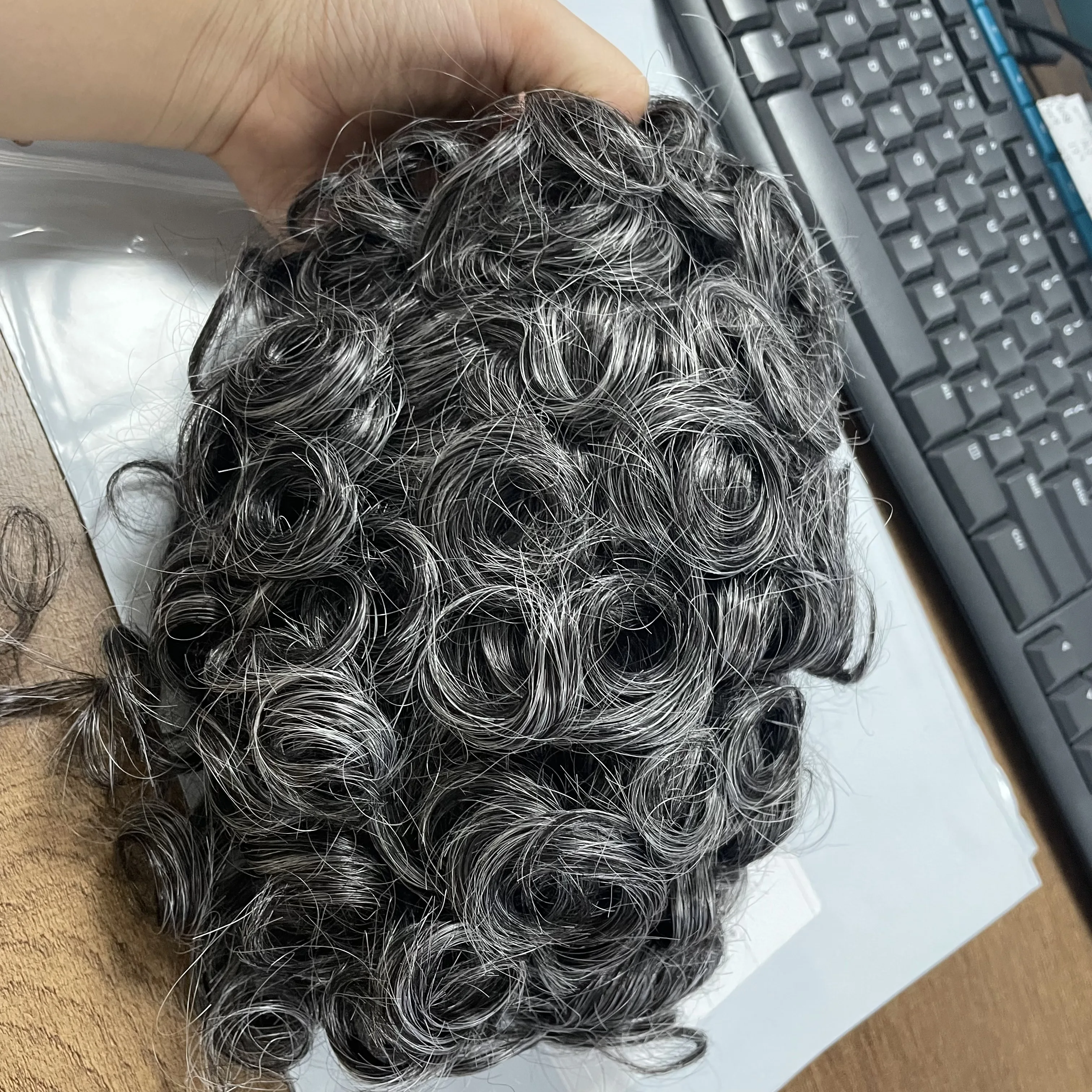 أستراليا الشعر المستعار 20 مللي متر مجعد تنفس الدانتيل بولي Base قاعدة الباروكات للرجال الرماد البني الرمادي الذكور الشعر الاصطناعية نظام الشعر الرجال #3