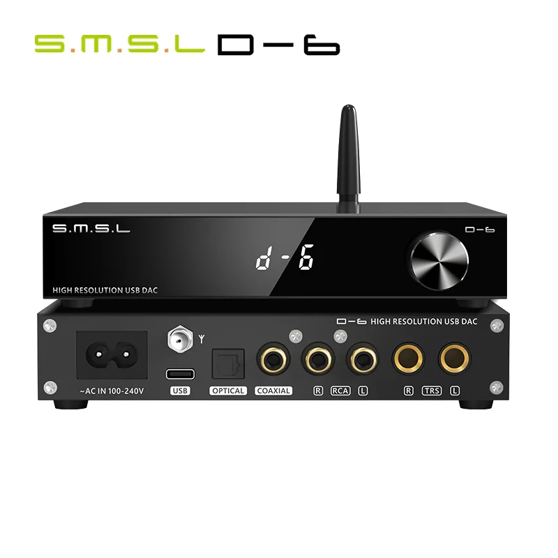 [OUT OF STOCK] SMSL D-6 Decoder Dual Ak4493s Suport DSD512 PCM 768kHz/32Bit D6 DAC Bluetooth 5.1 SBC/AAC/APTX/APTX HD/LDAC