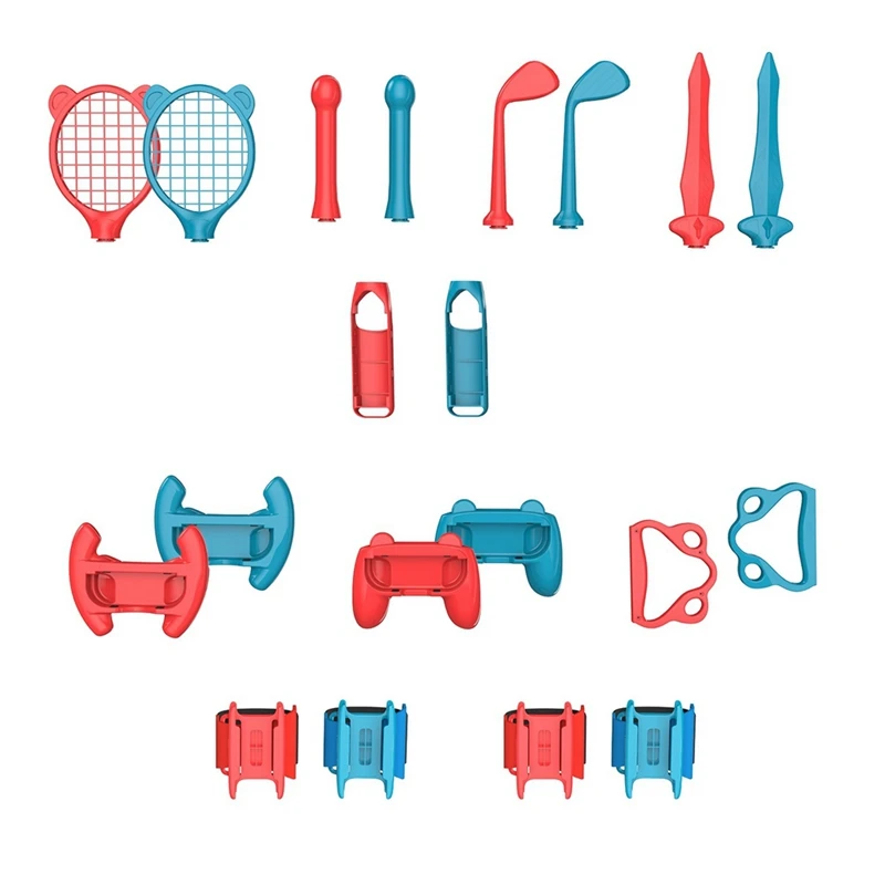 18 In 1 Accessories Kit For Nintendo Switch Sports Games, Tennis Rackets, Grips Golf Clubs, Wristbands Leg Strap