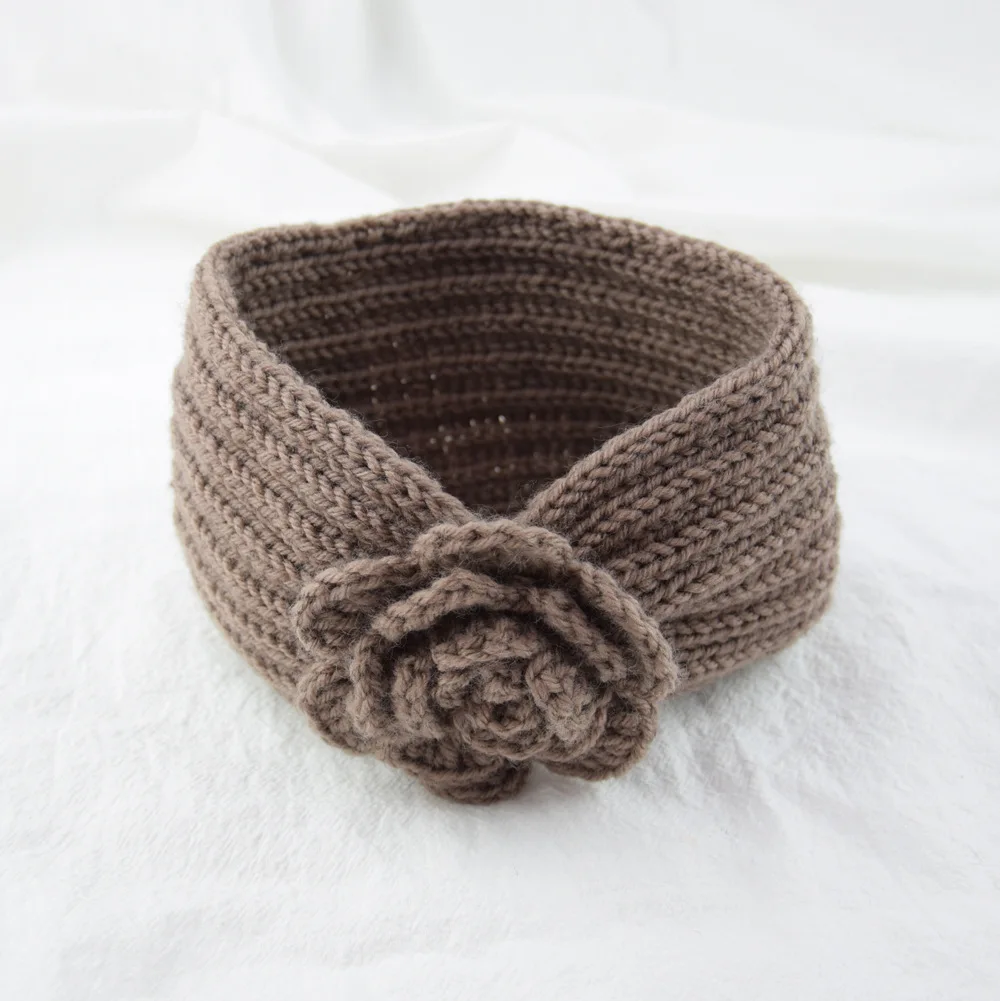 Women Rose Flower Knitted Headbands Women Autumn Winter Crochet Head Wrap wide Woolen Hairband Turban Bandana Hair Accessories