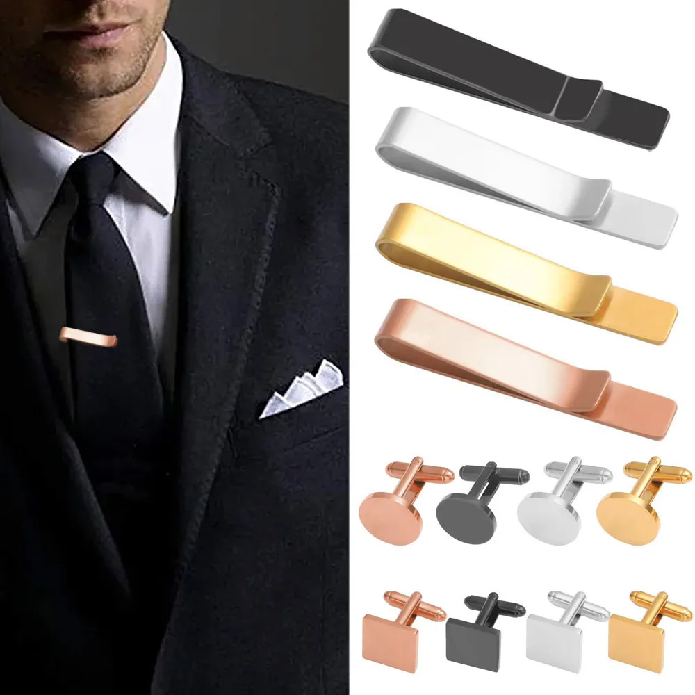 

Cufflinks Tie Clip Set Classic Men Tie Pin Clips Cufflinks Fashion Jewelry Exquisite Wedding Tie Bar Cuff Silver Golden Color