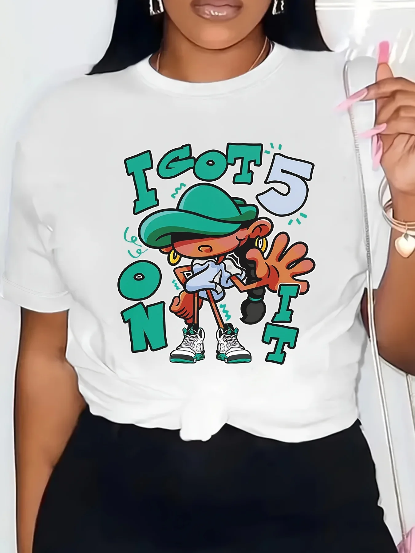 

Summer Women's Front Printed Short Sleeve T Shirt Top Comfortable Breathable Fabric Casual Sports Style Cartoon Character