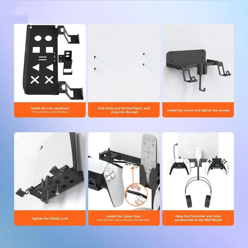 Uchwyt do przechowywania do montażu na PS5, oszczędzający miejsce uchwyt na Gamepad do Playstation 5, akcesoria do konsoli do gier PS/zestawu słuchawkowego