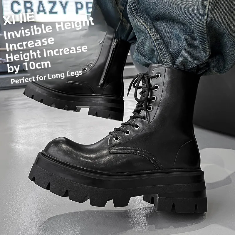 

Invisible Heightening 0cm Thi Bot Boots Men's Summer Breathable Versatile Casual oes Trendy Motorcycle Workwear