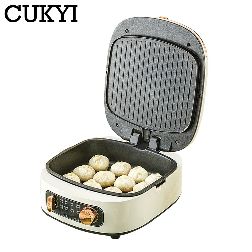 CUKYI Suspended Double-Sided Heating Baking Pan Electric Skillet Automatic Pizza Pancake BBQ Maker Grilling Machine 220V