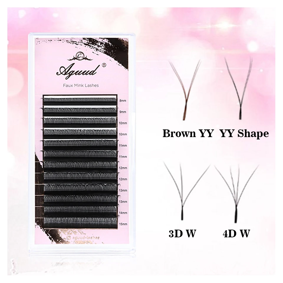 

AGUUD Brown Black Y W Shape Lash Extensions Bloom Automatic Flowering Premade Fans 3DW 4DW Full Dense Individual Eyelashes