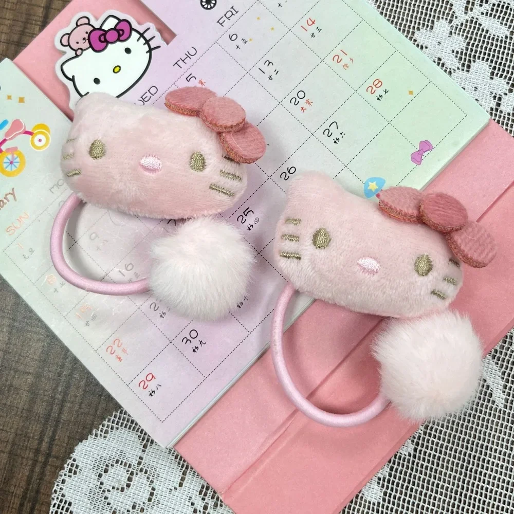 Sweet Maiden Pink Plush Hello Kitty Hair Band High Resilience Horsetail Hair Tie All-match Cute Women's Hair Accessories