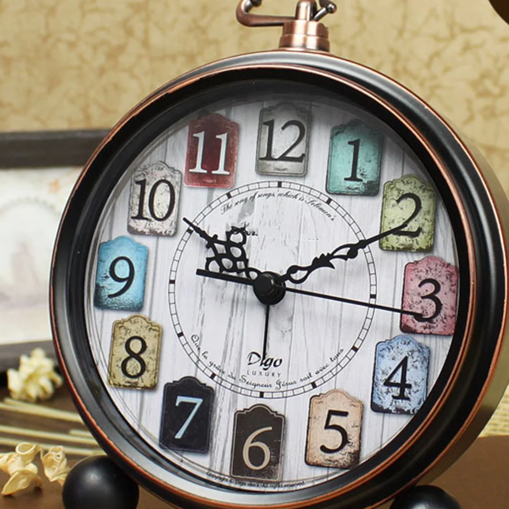 

Retro Alarm Clock Bronze Round Silent Metal Glass Desk Clock for Home Decor Table Timepiece Mute Wall Mountable