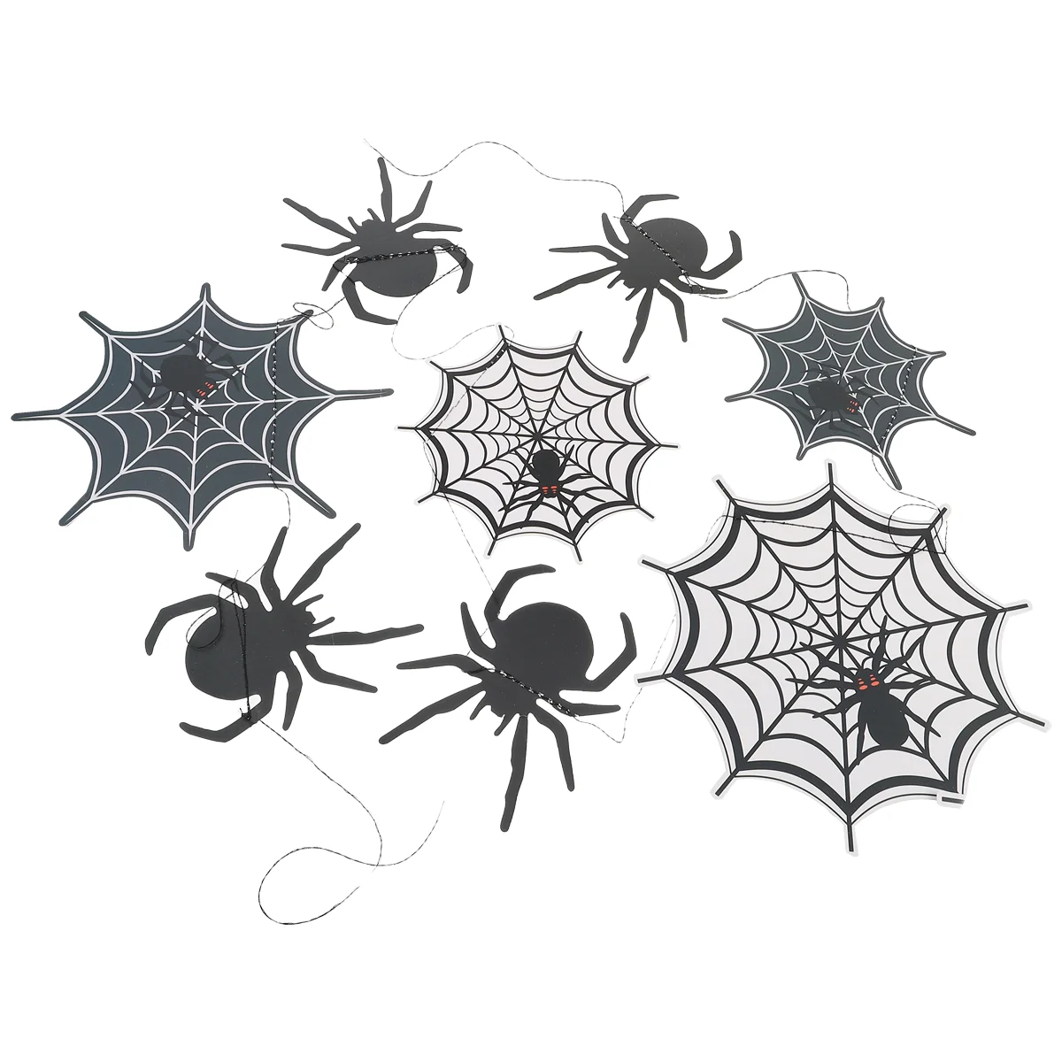 2 Pcs Halloween Double-sided Spider Web Pull Flower Garland Decoration Banner Hanging Ornament Spiderweb Black Party