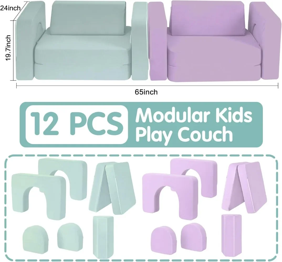 Skin-Friendly Modular Kids Play Couch for Kids 1-12, Foam Castle and Floor Couch for Playroom, Ideal Gift for Kids