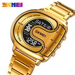 SKMEI Creative Full Steel Digital 2 Time Mens Watches Fashion Back Light Wristwatch Chrono Count Down Alarm Hour For Male reloj