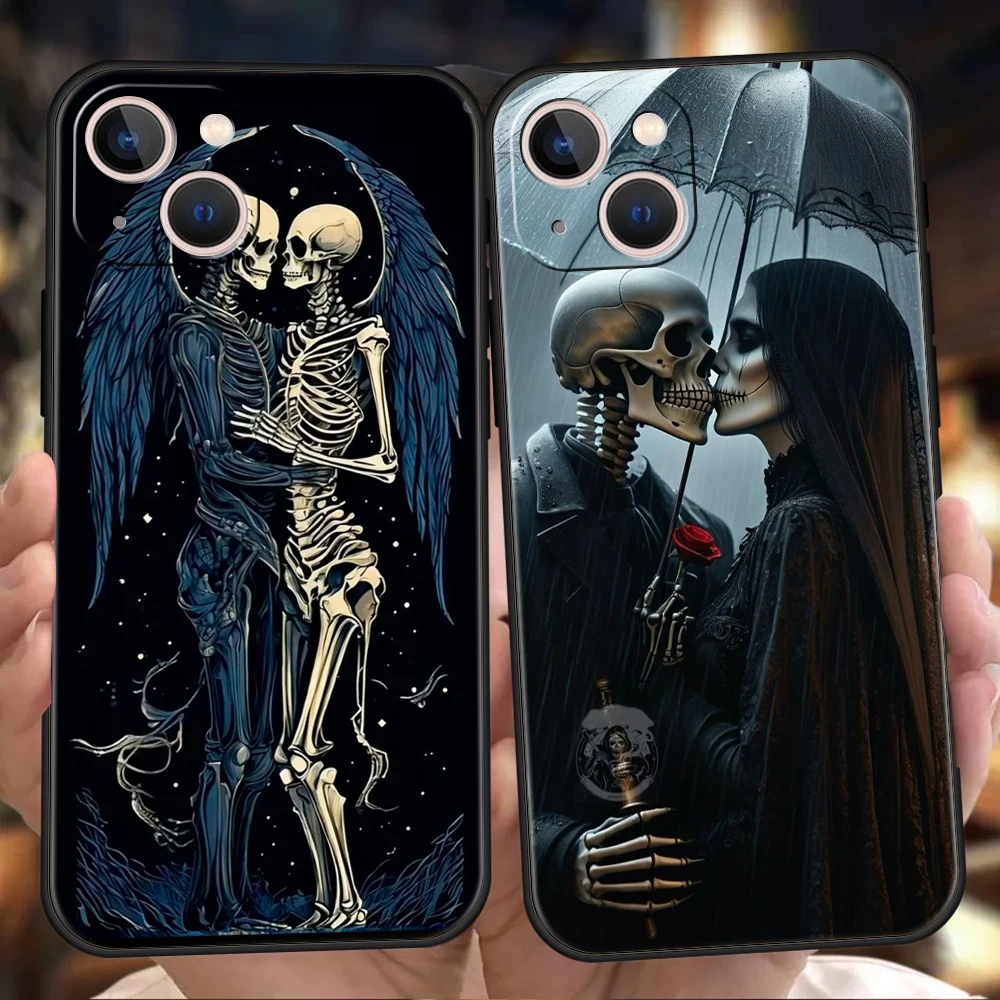 Love Skeleton Skull Phone Case for iPhone 16 15 14 13 12 Pro Max 11 Pro Max 7 8 Plus XS XR Shockproof Silicone Soft Shell Capas